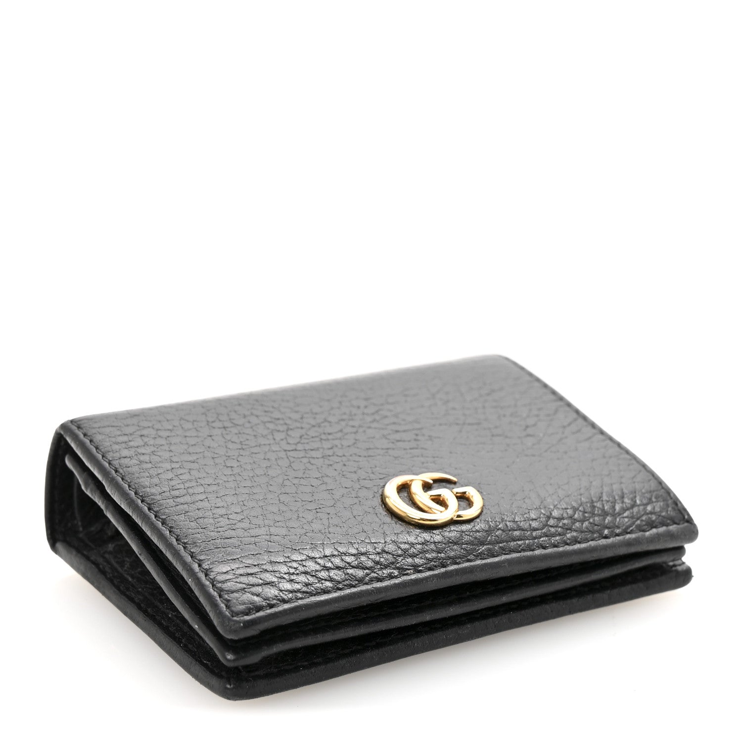 Pebbled Calfskin GG Marmont Card Case Black