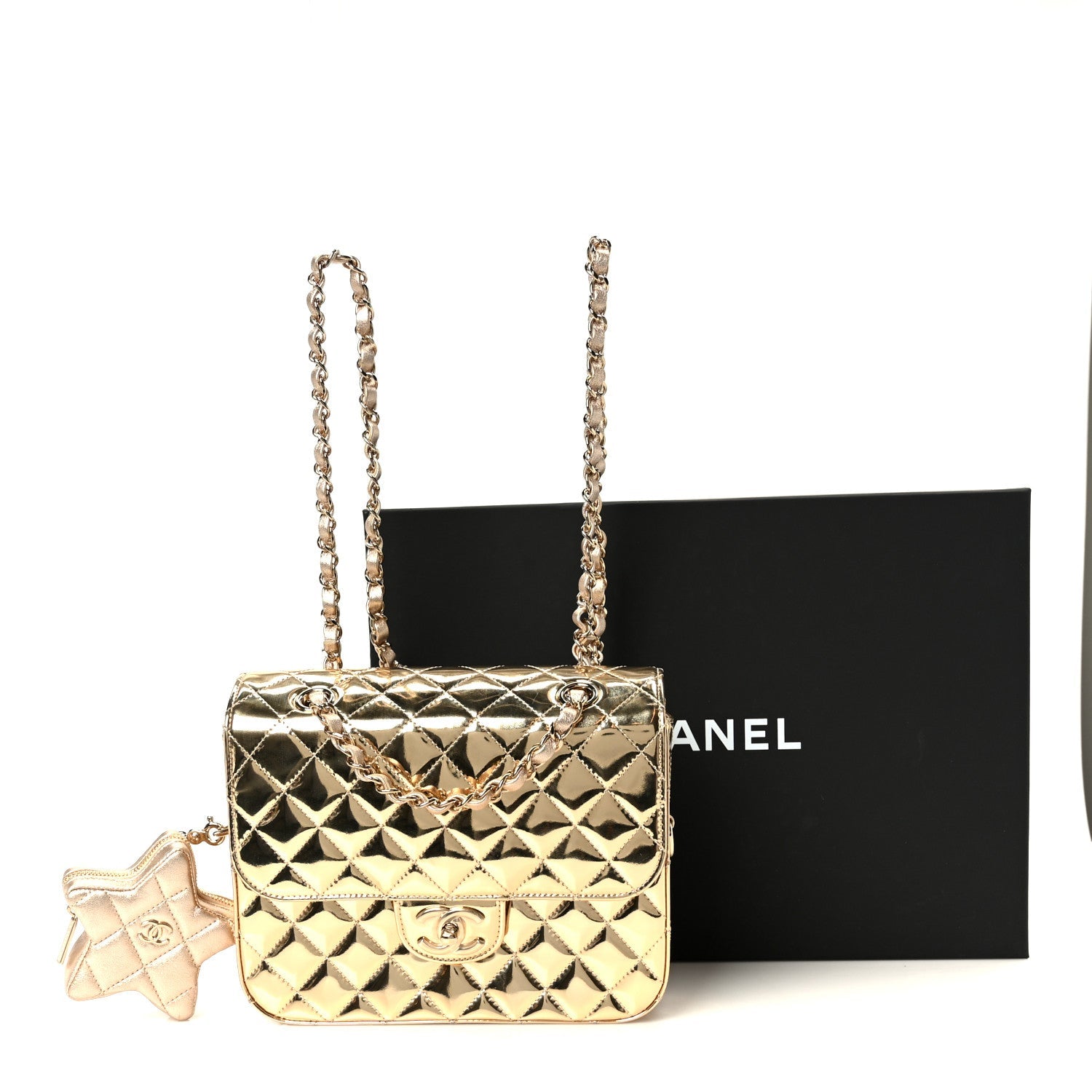 Mirror Calfskin Metallic Calfskin Quilted Hollywood Boulevard Backpack With Coin Purse Gold