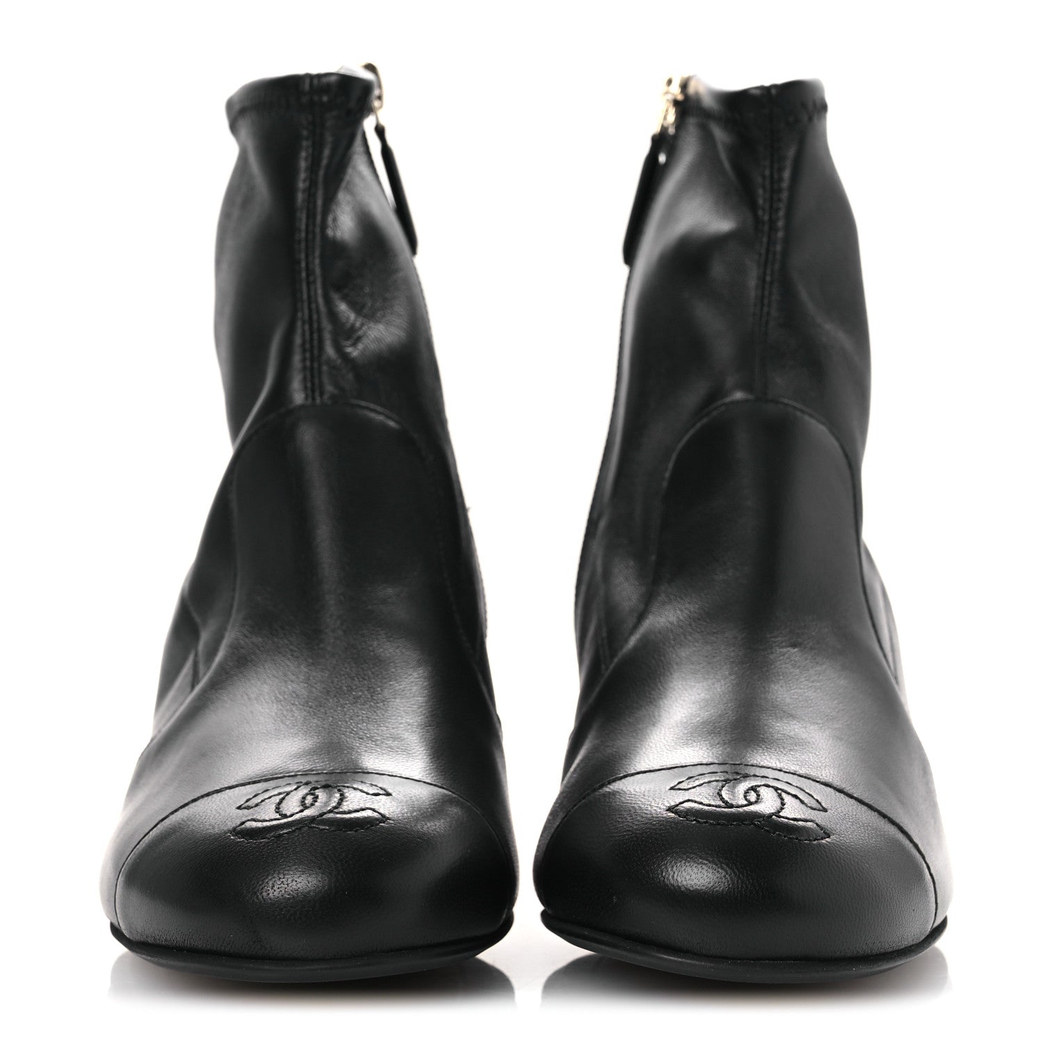 Stretch Lambskin Cap Toe CC Short Boots 36.5 Black