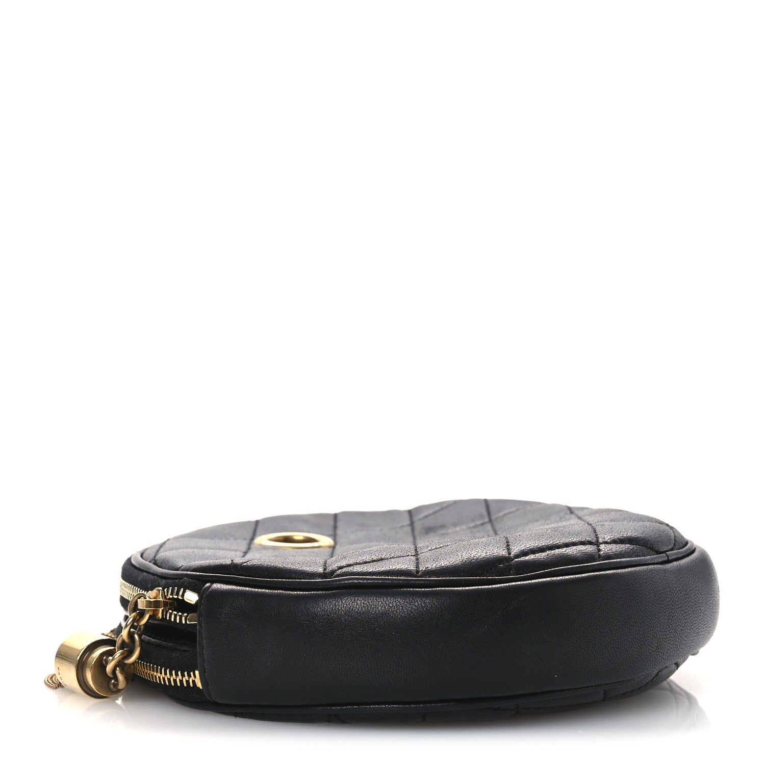 Lambskin Quilted Round Le Maillon Round Tassel Chain Crossbody Bag Black