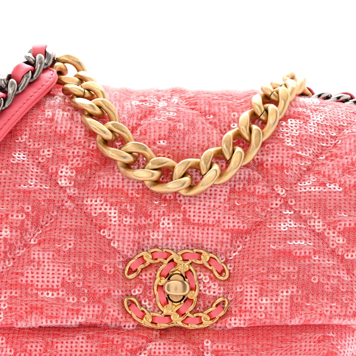 Sequin Quilted Medium Chanel 19 Flap Coral