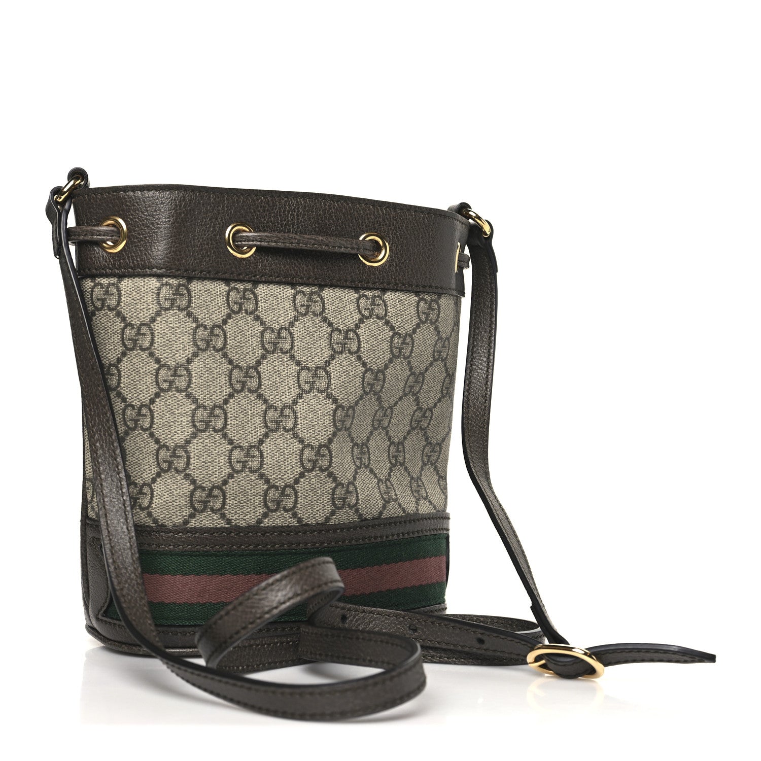 GG Supreme Monogram Web Mini Ophidia Bucket Bag Brown