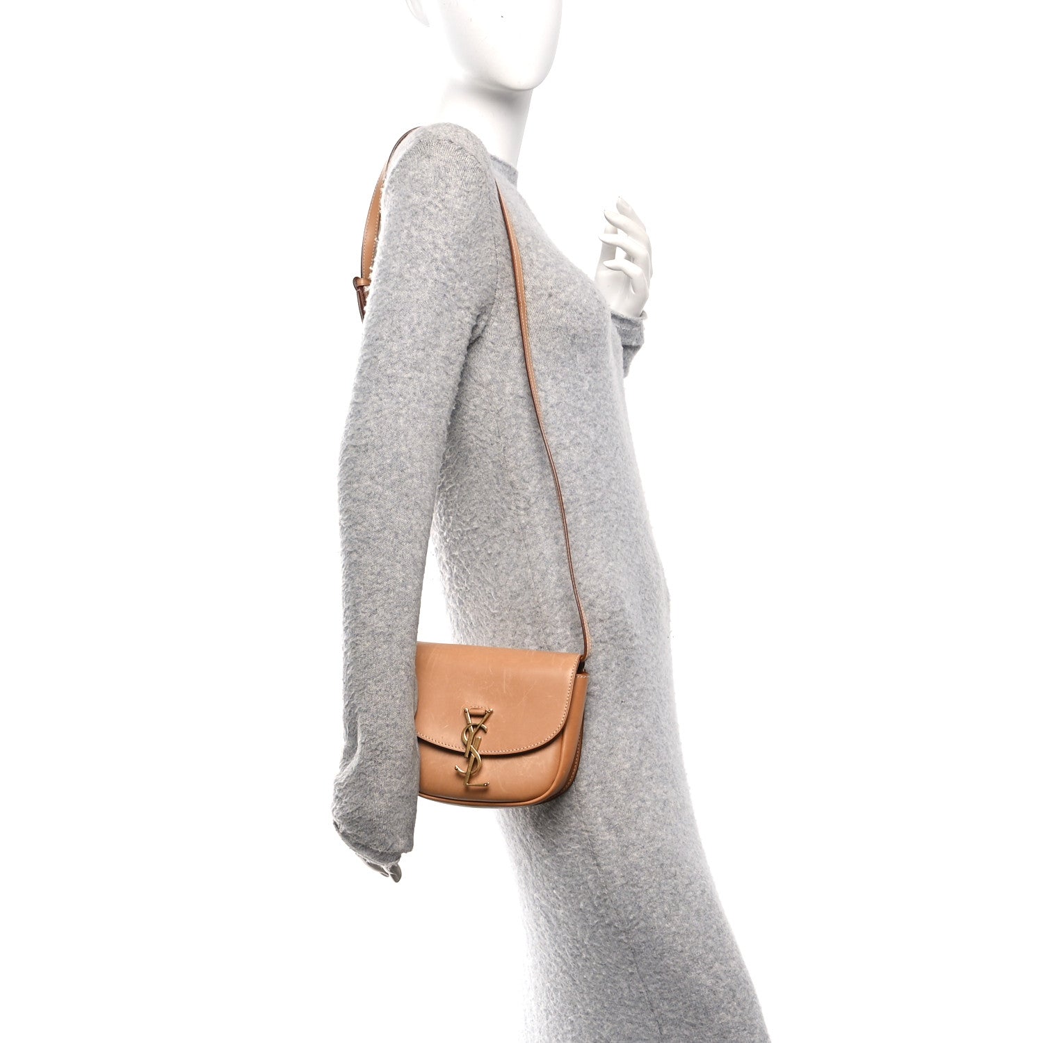 Smooth Vintage Calfskin Small Kaia Satchel Brown Gold