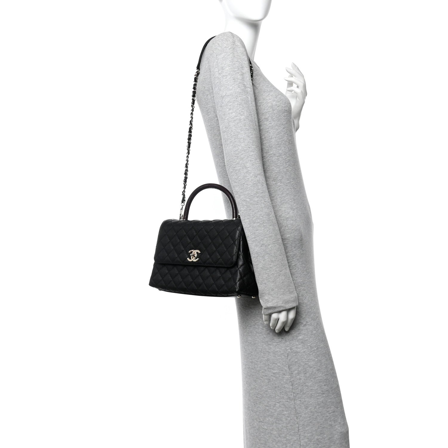 Caviar Quilted Small Coco Handle Flap Black