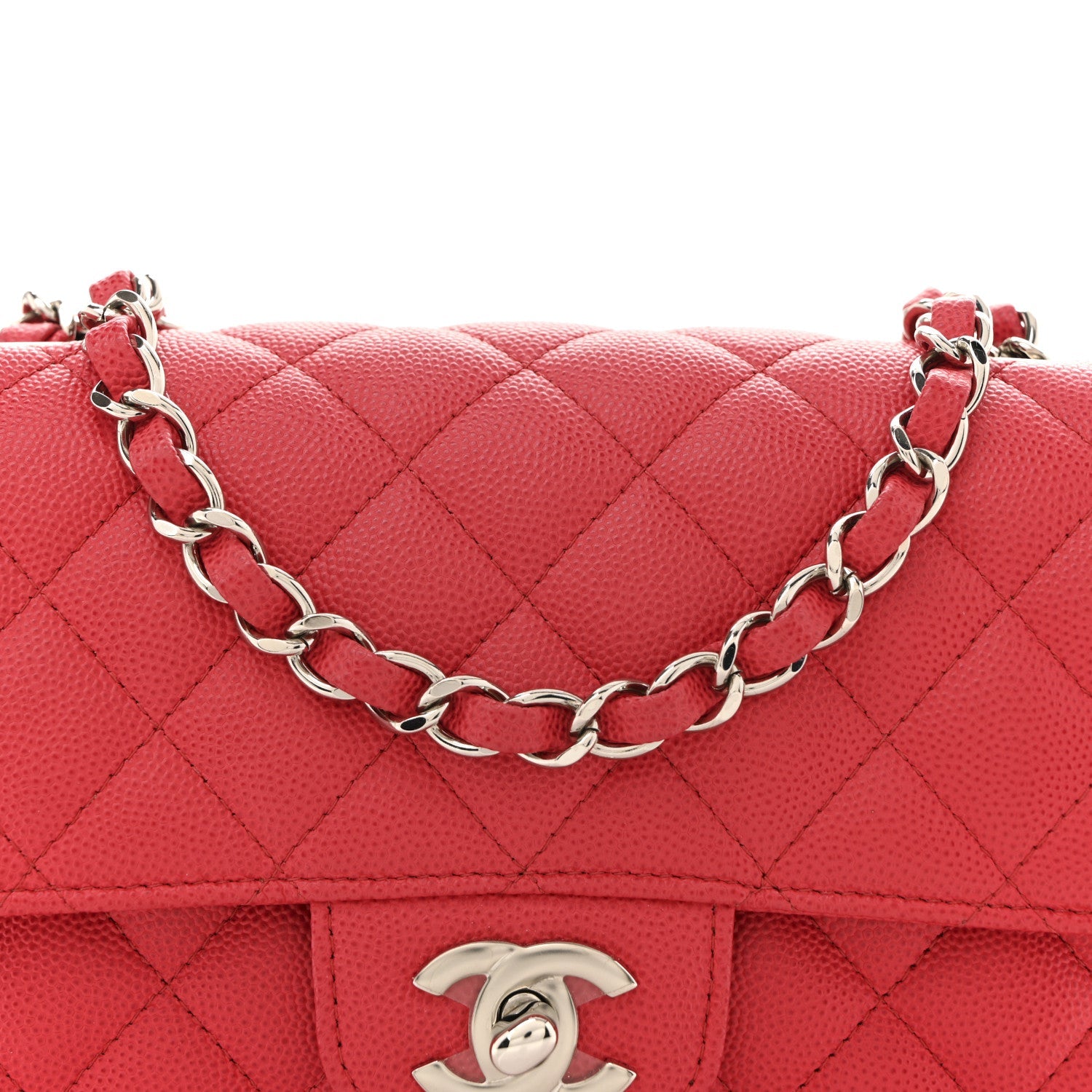 Caviar Quilted Mini Rectangular Flap Red