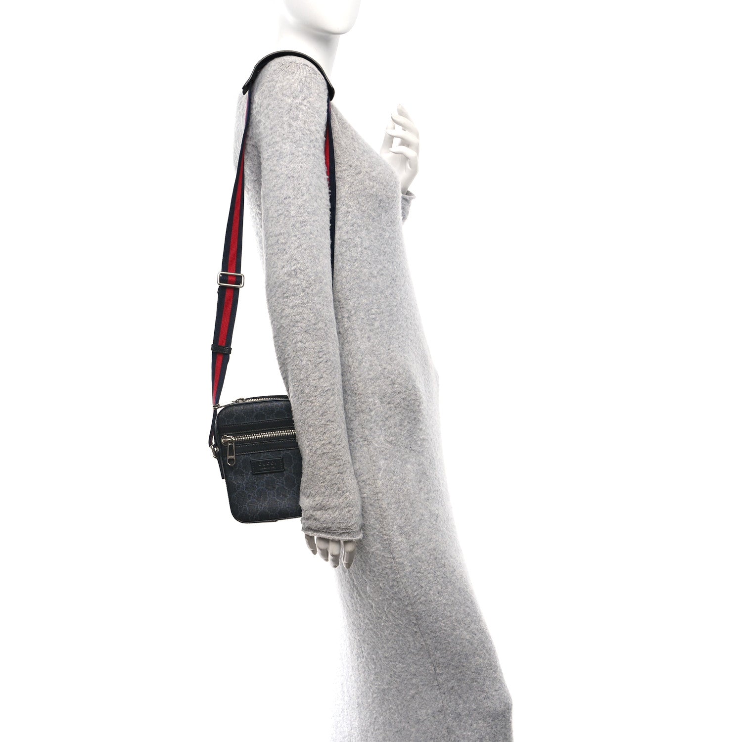 GG Supreme Monogram Appia Calfskin Web Small Camera Messenger Bag Black Grey