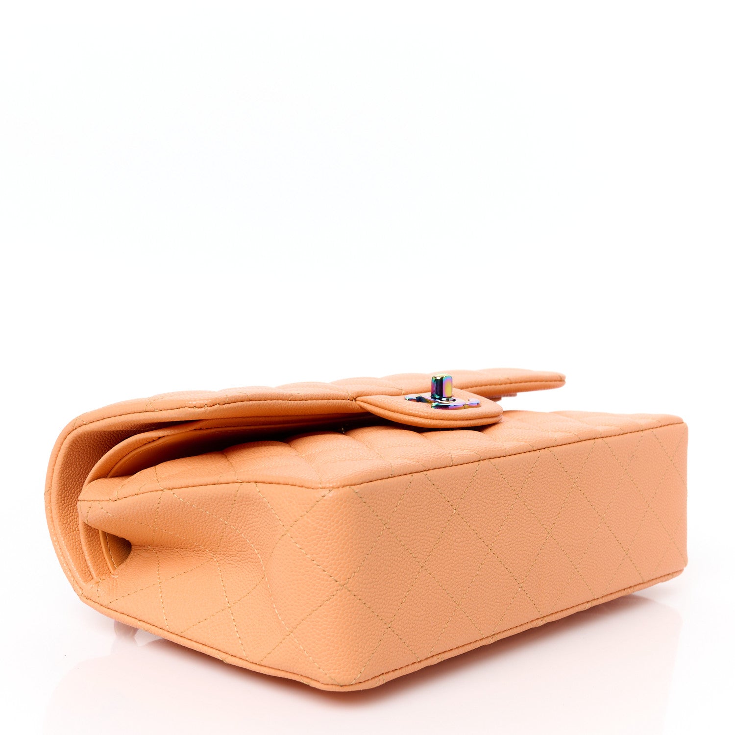 Caviar Quilted Rainbow CC Small Double Flap Orange