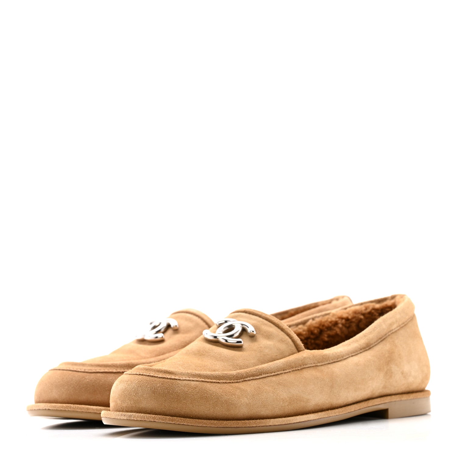 Suede Calfskin CC Loafers 38.5 Dark Beige