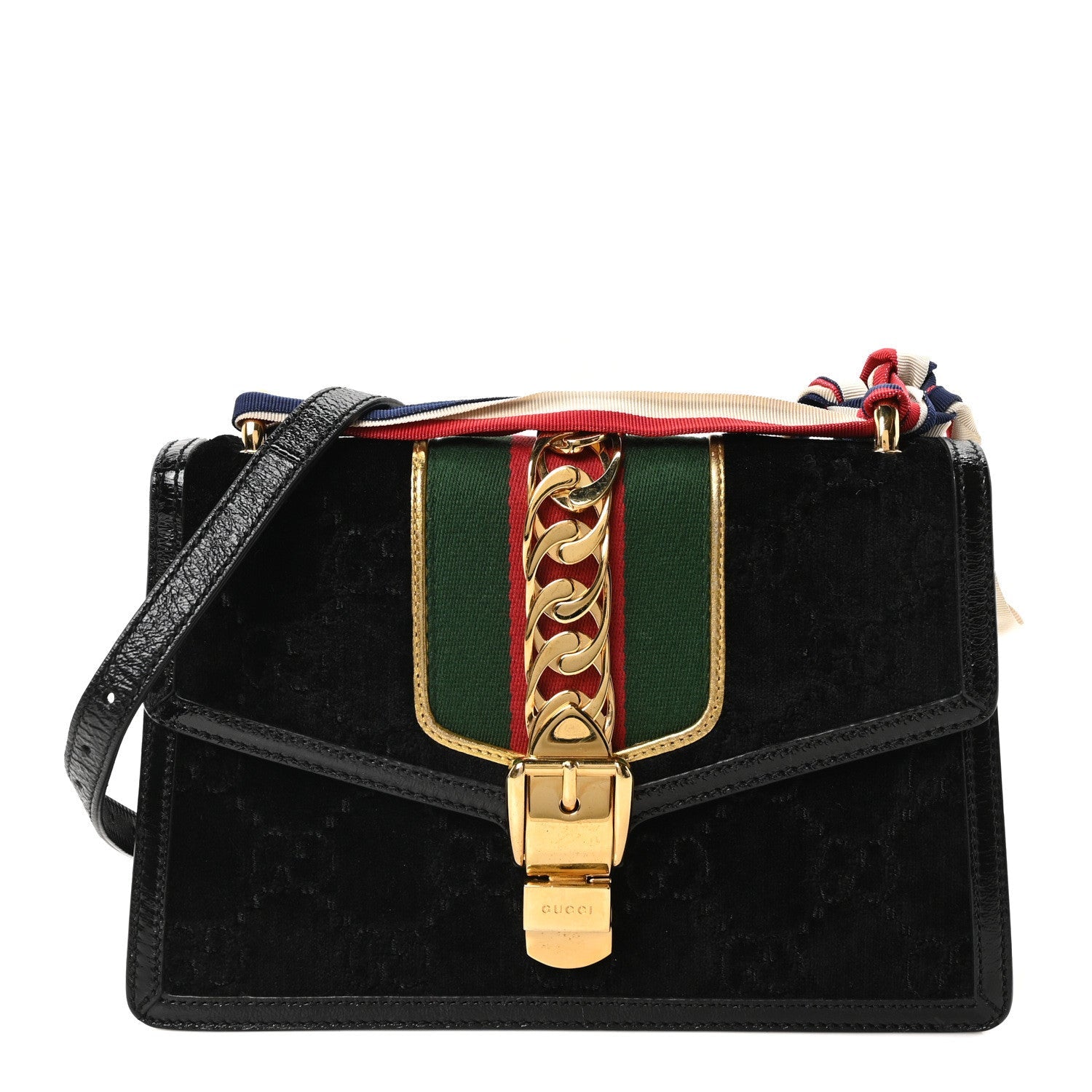 Velvet GG Monogram Small Sylvie Shoulder Bag Black