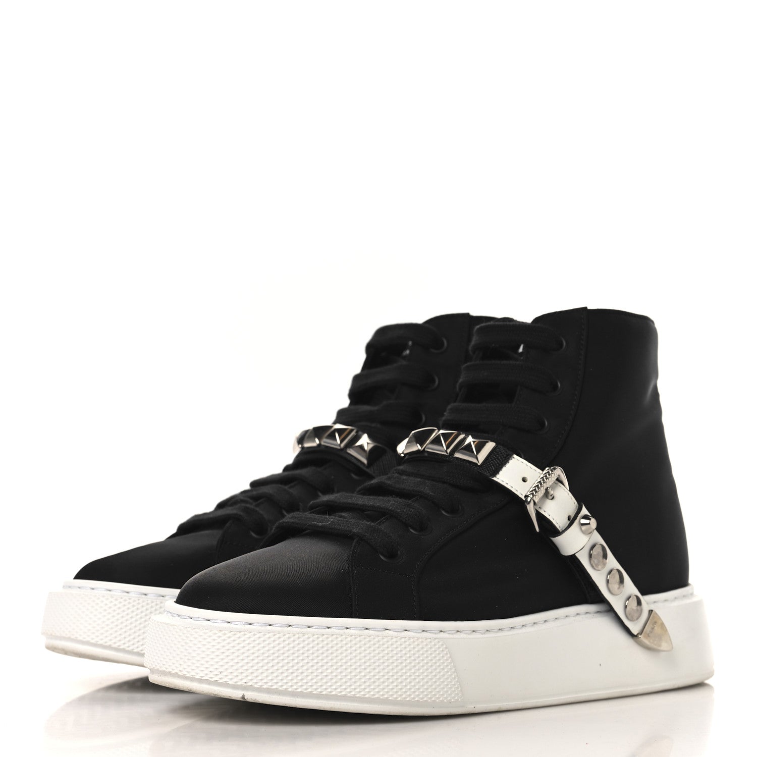 Nylon Gabardine Studded High Top Sneakers 37 Black