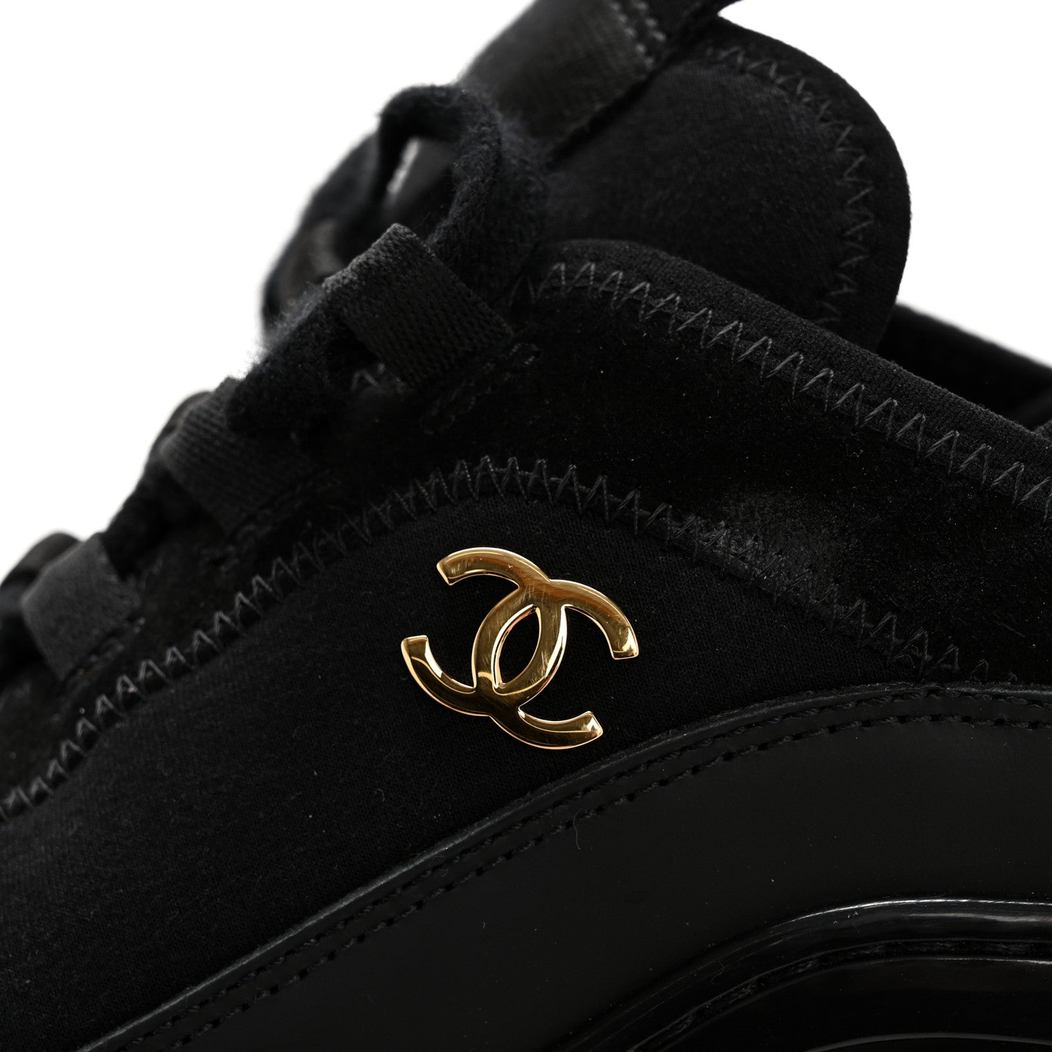 Velvet Calfskin Mixed Fibers CC Sneakers 38 Black