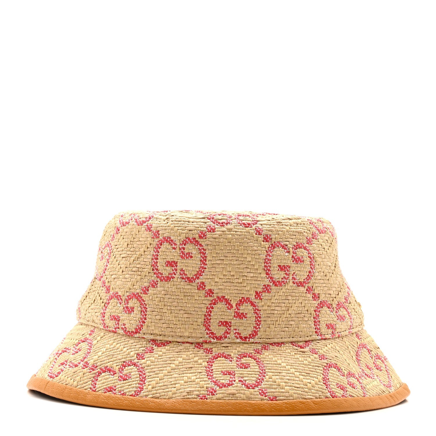 Raffia GG Monogram Embroidered Fedora Hat S Beige Pink