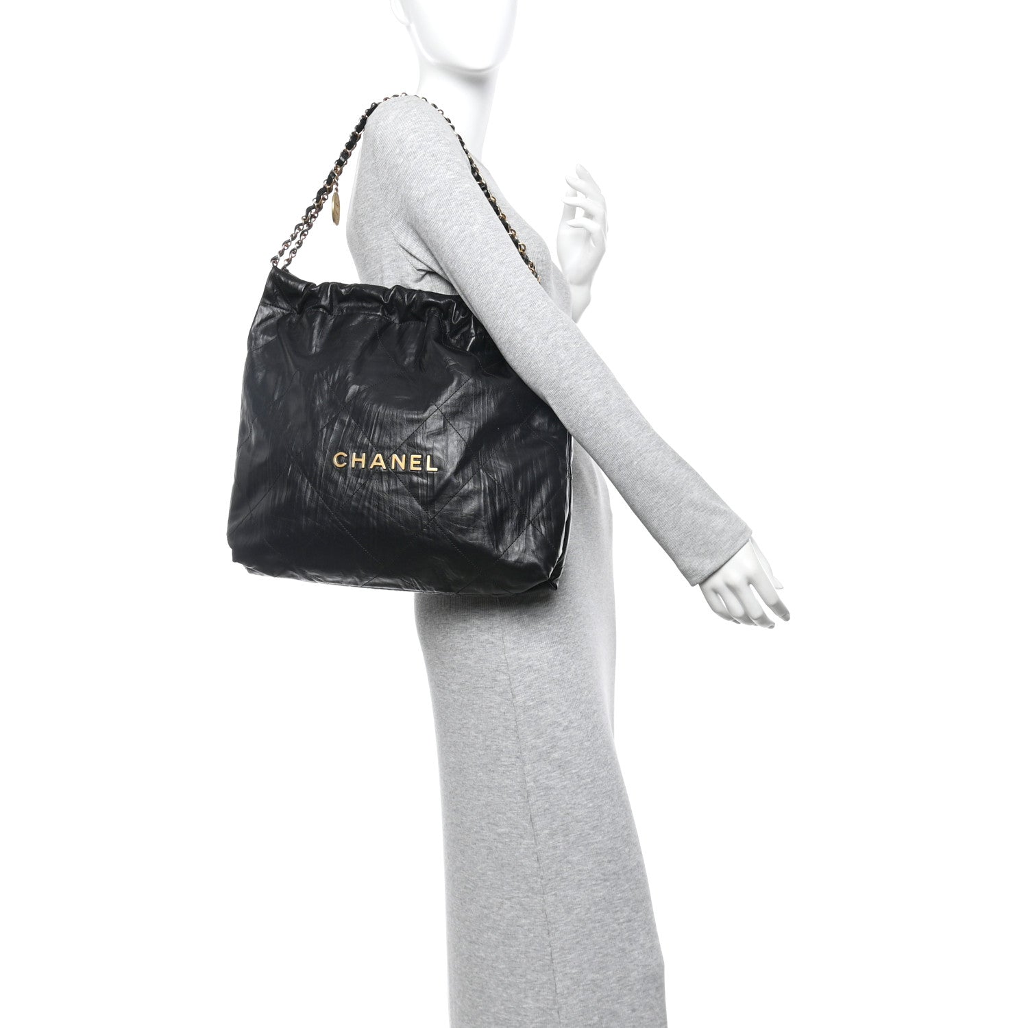 Crumpled Calfskin Quilted Chanel 22 Black