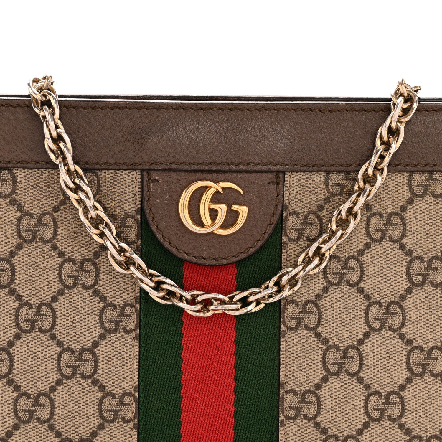 GG Supreme Monogram Web Small Ophidia Chain Shoulder Bag Brown