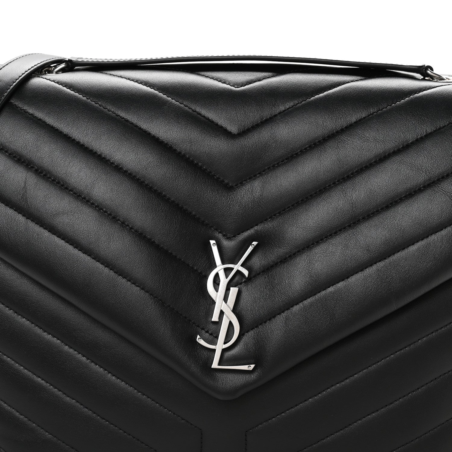 Calfskin Y Quilted Monogram Large Loulou Chain Satchel Black
