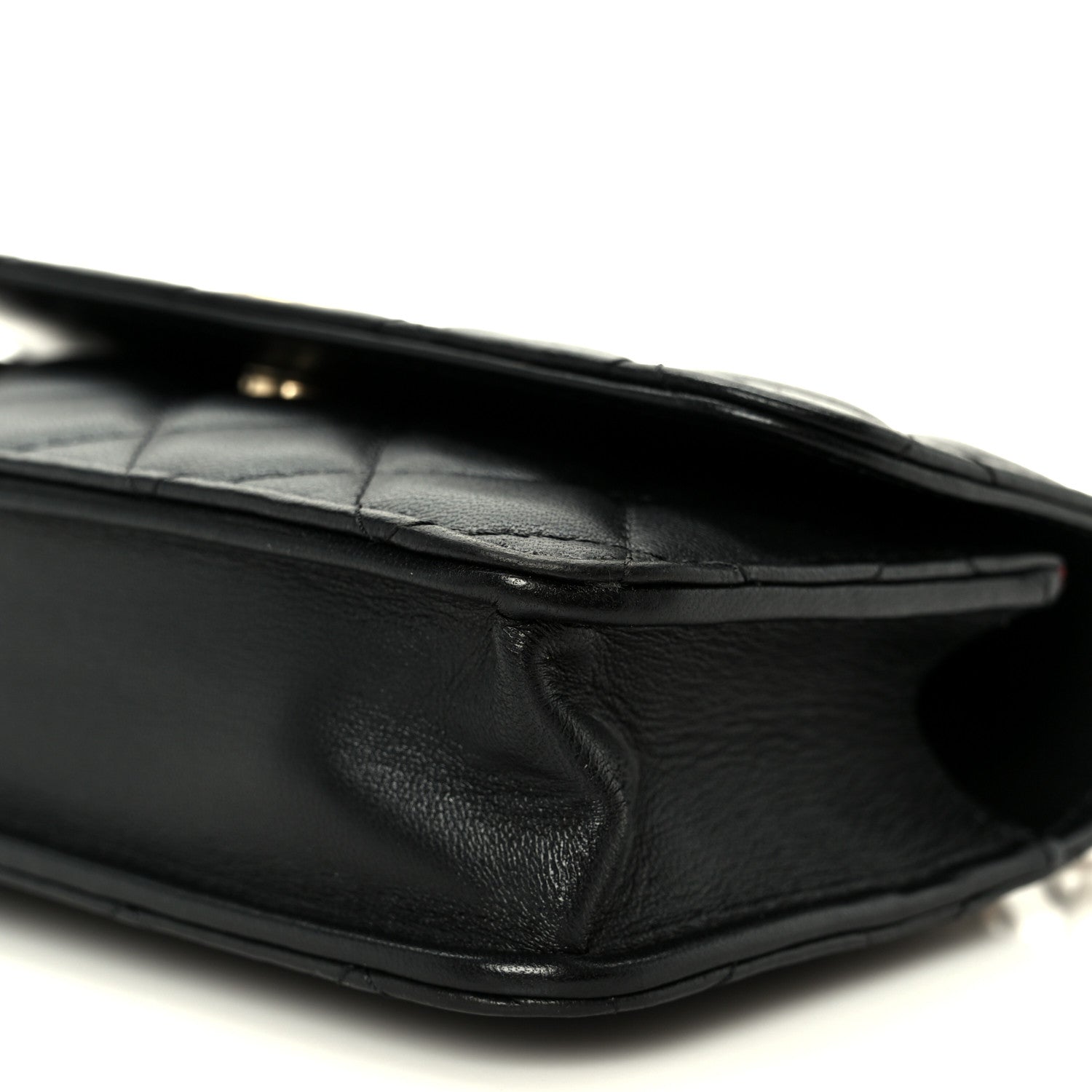 Lambskin Quilted Sweet Camellia Flap Phone Holder With Chain Black