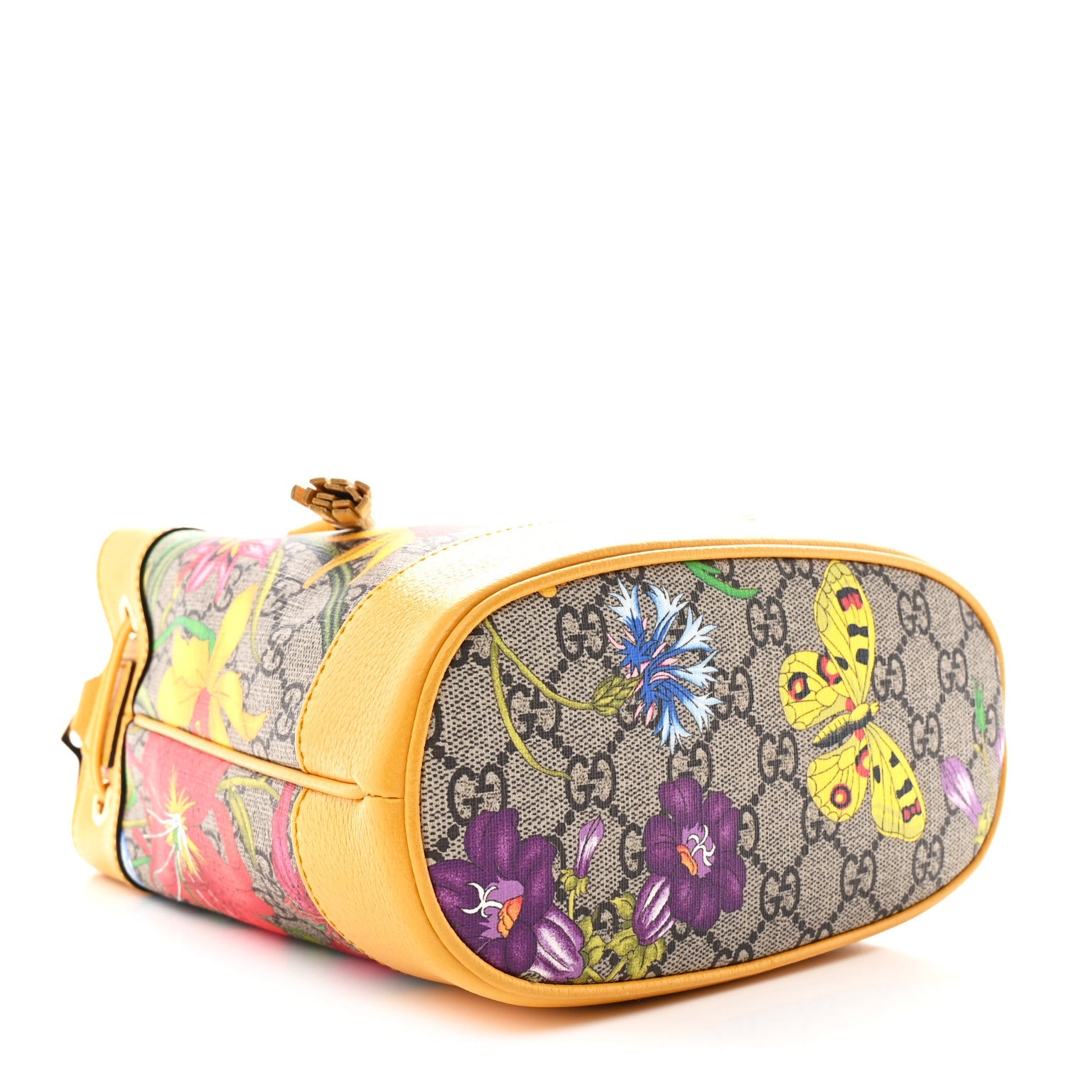 GG Supreme Monogram Flora Small Ophidia Bucket Bag Beige Multicolor Crop
