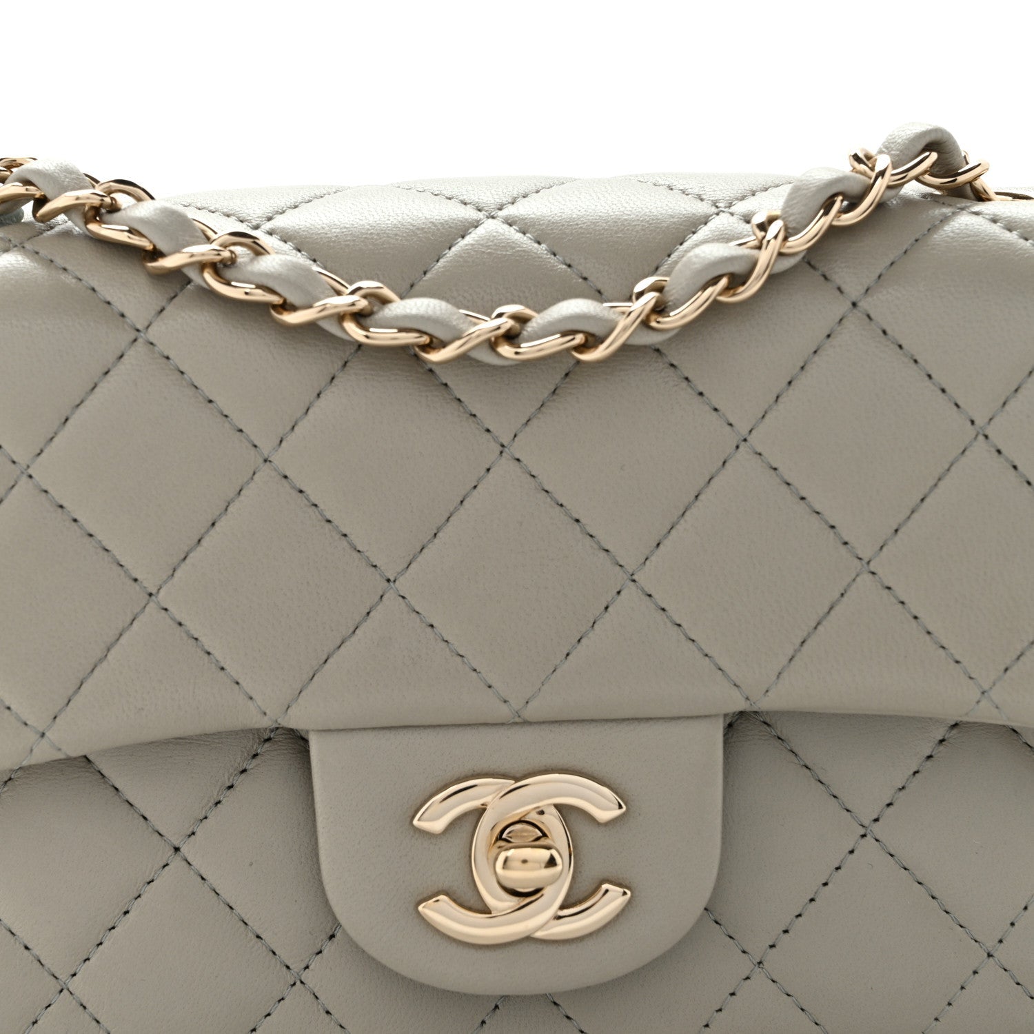 Lambskin Quilted Mini Rectangular Flap Grey