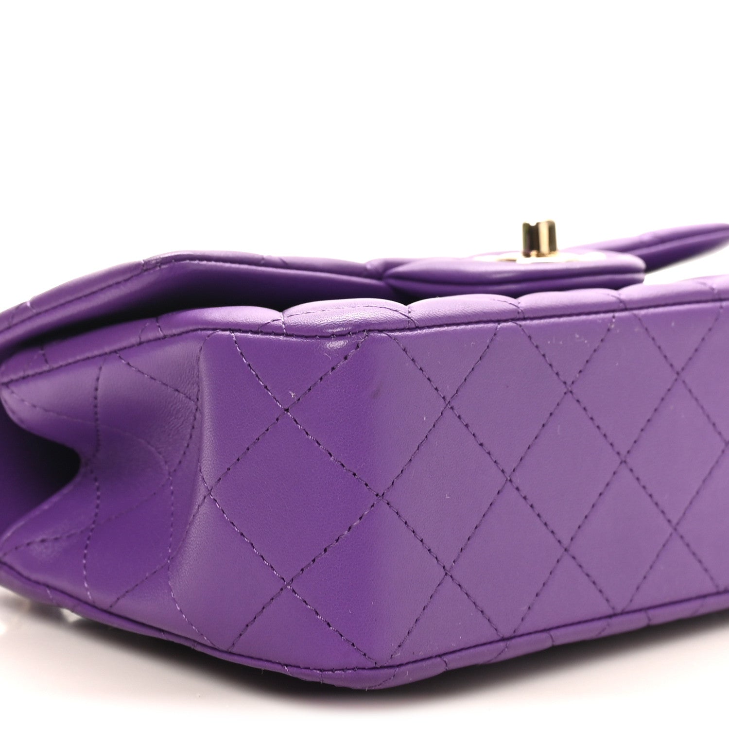 Lambskin Quilted Mini Top Handle Rectangular Flap Dark Purple