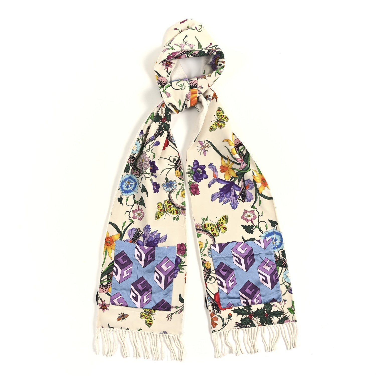 Cashmere Flora Pocket Scarf Ivory Multicolor