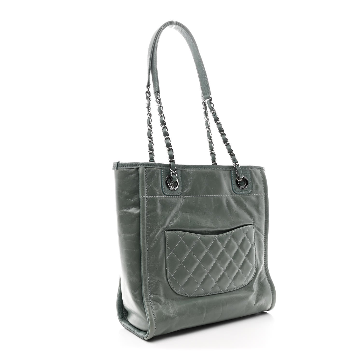 Glazed Calfskin Mini Deauville Tote Green