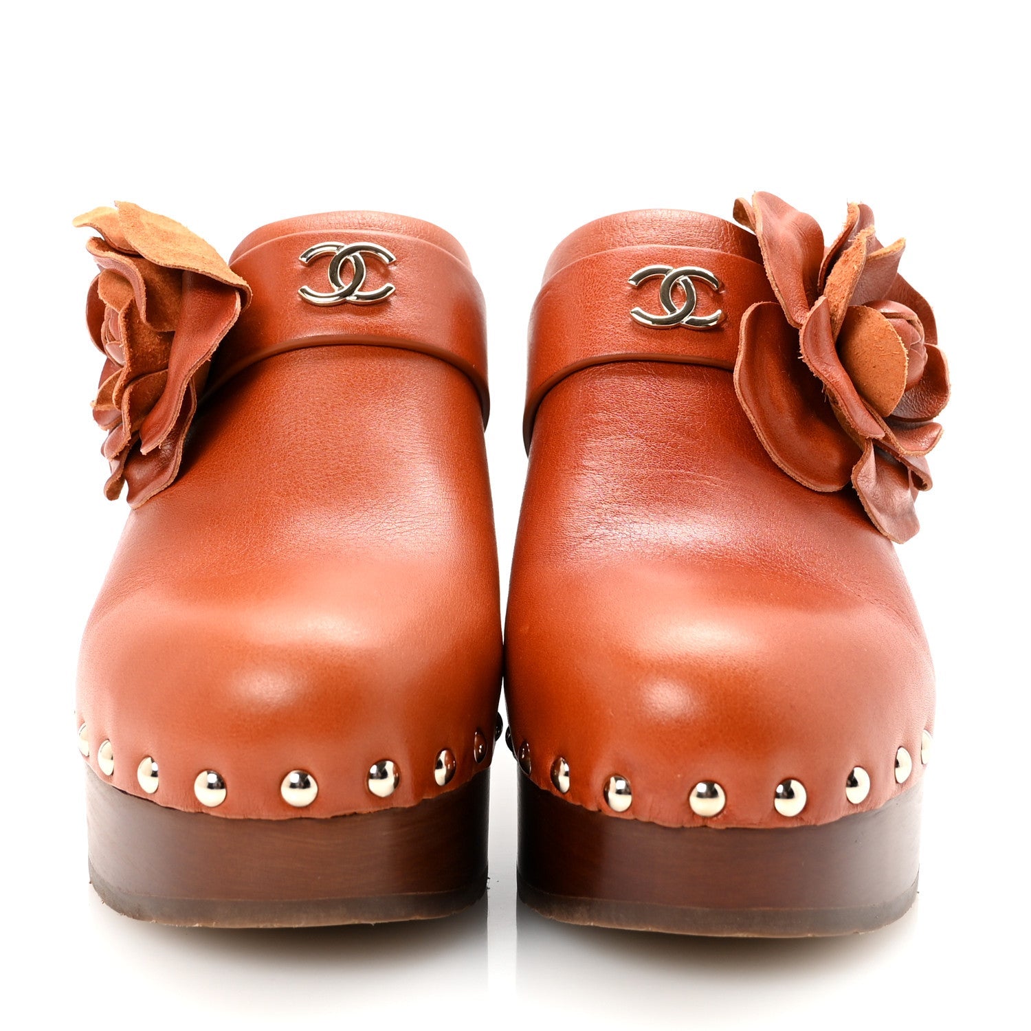 Calfskin Camellia Clogs 38 Brown