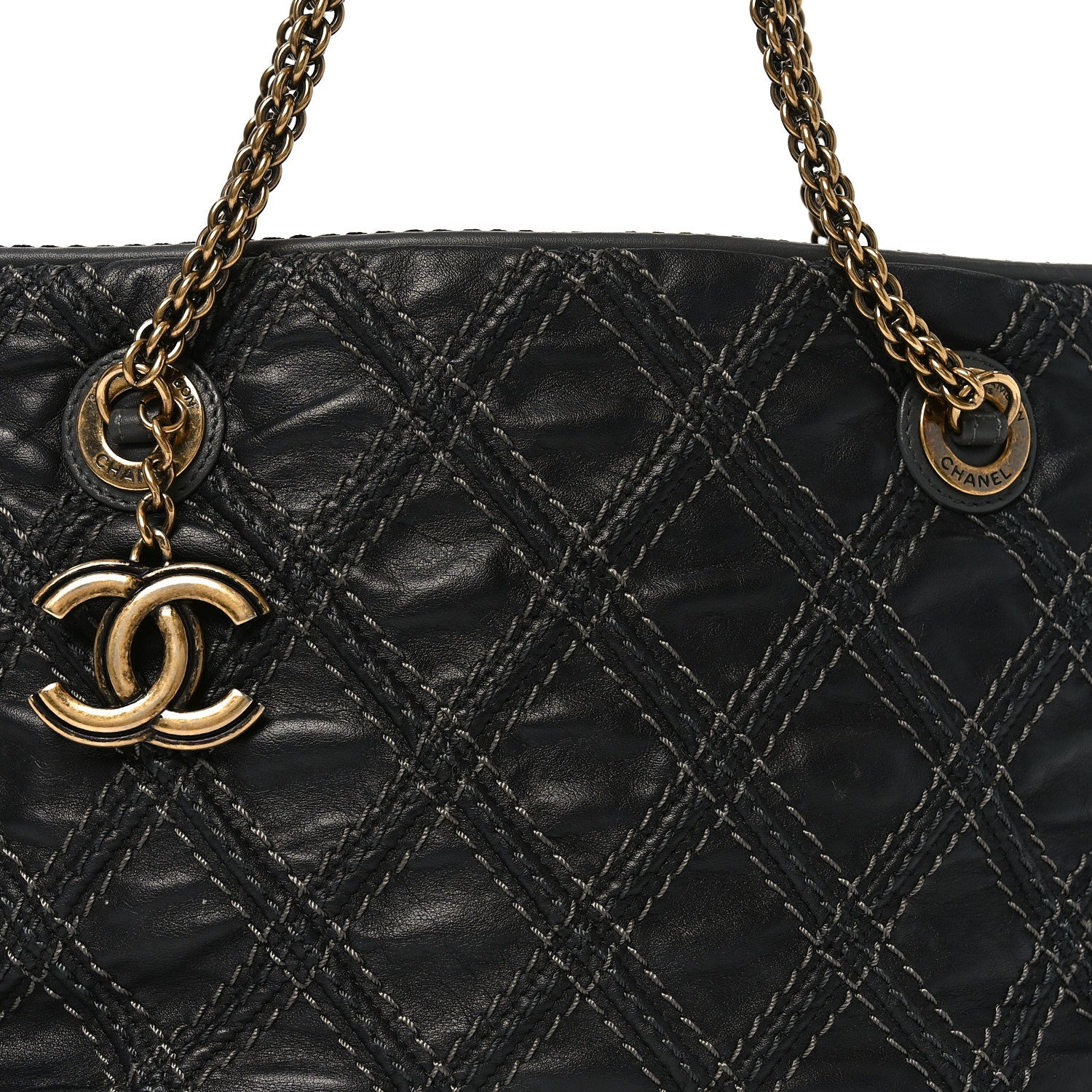Calfskin Quilted Stitch Triptych Tote Black