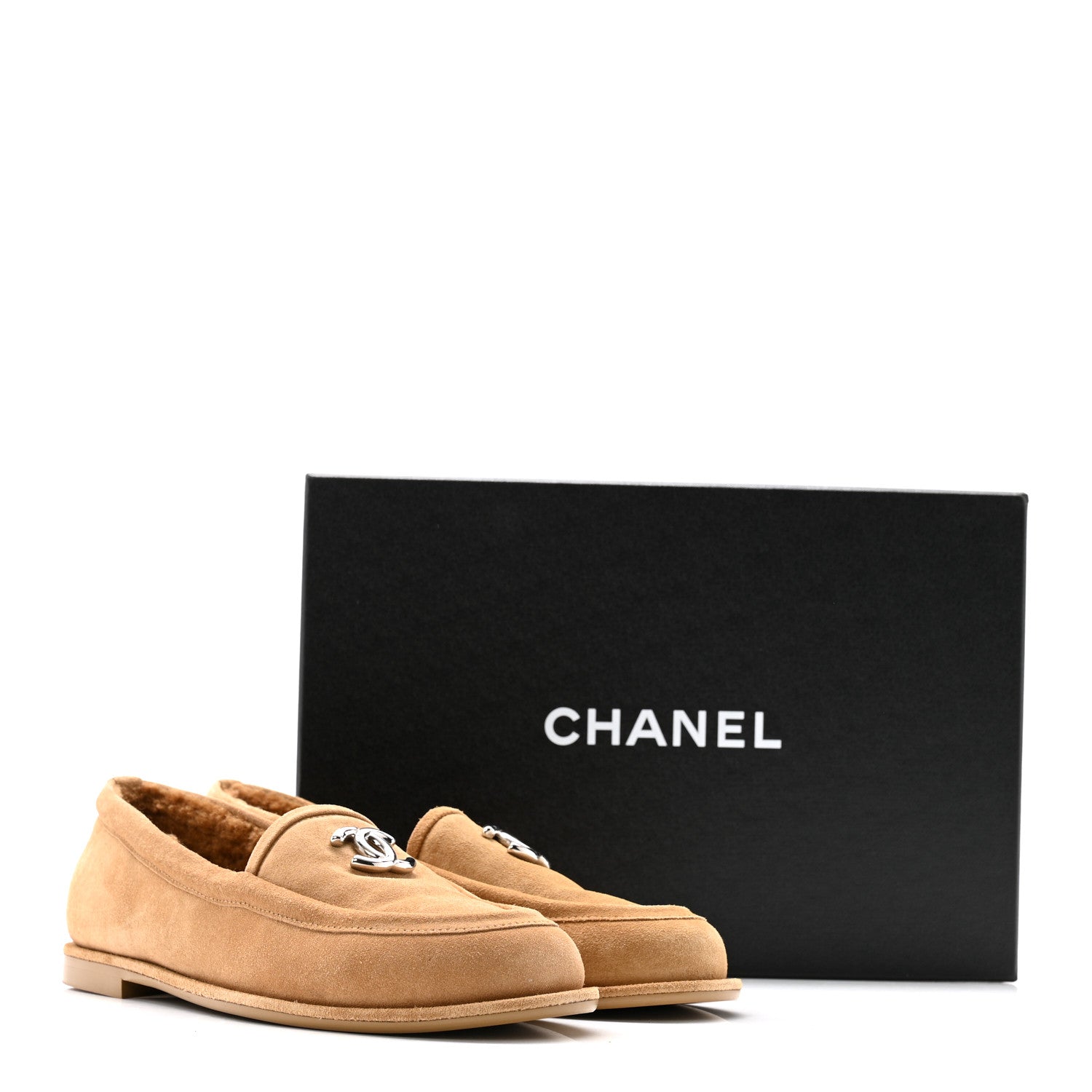 Suede Calfskin CC Loafers 38.5 Dark Beige