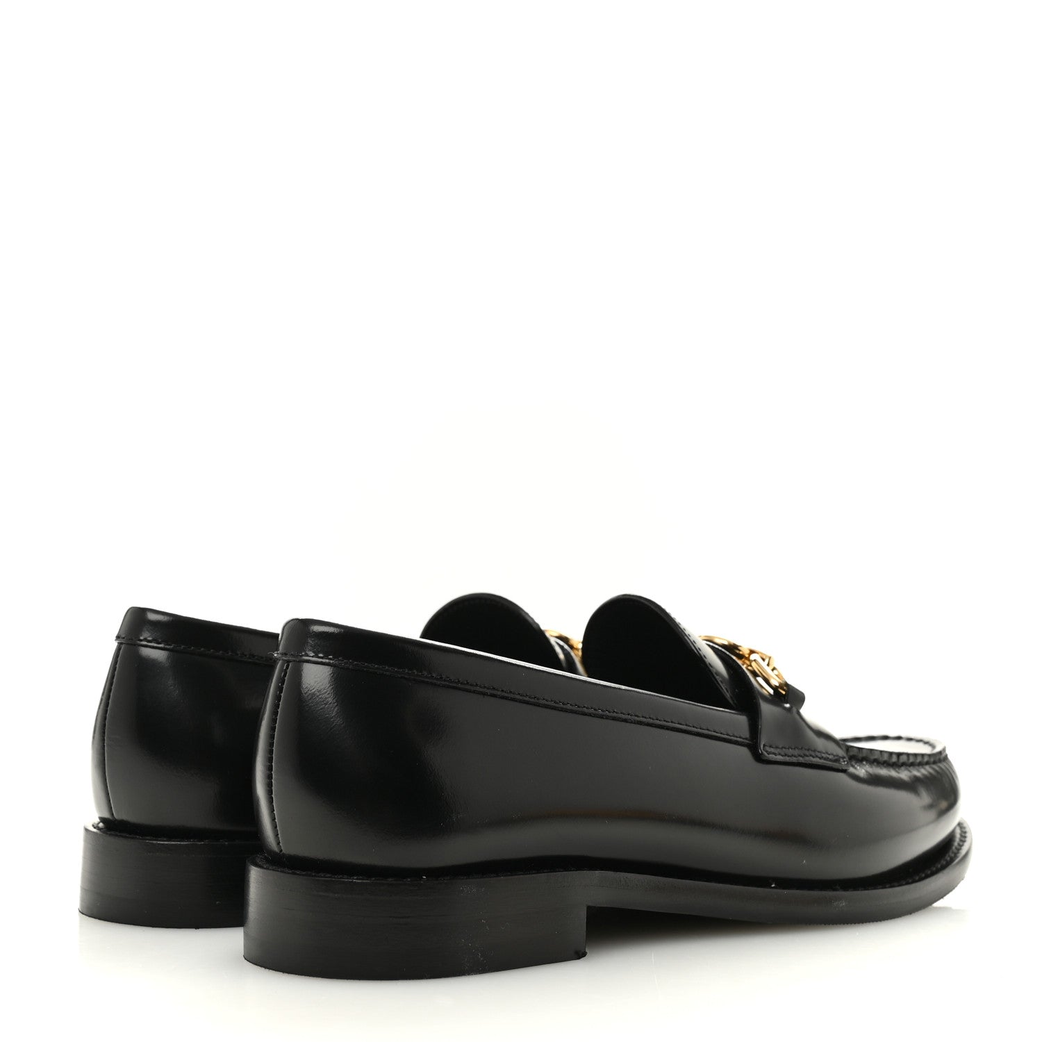 Glazed Calfskin Chess Flat Loafer 37.5 Black