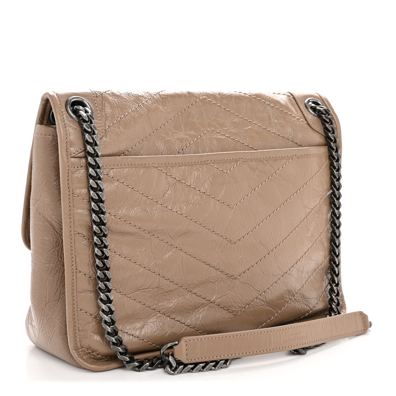 Crinkled Calfskin Matelasse Monogram Medium Niki Chain Satchel Light Taupe