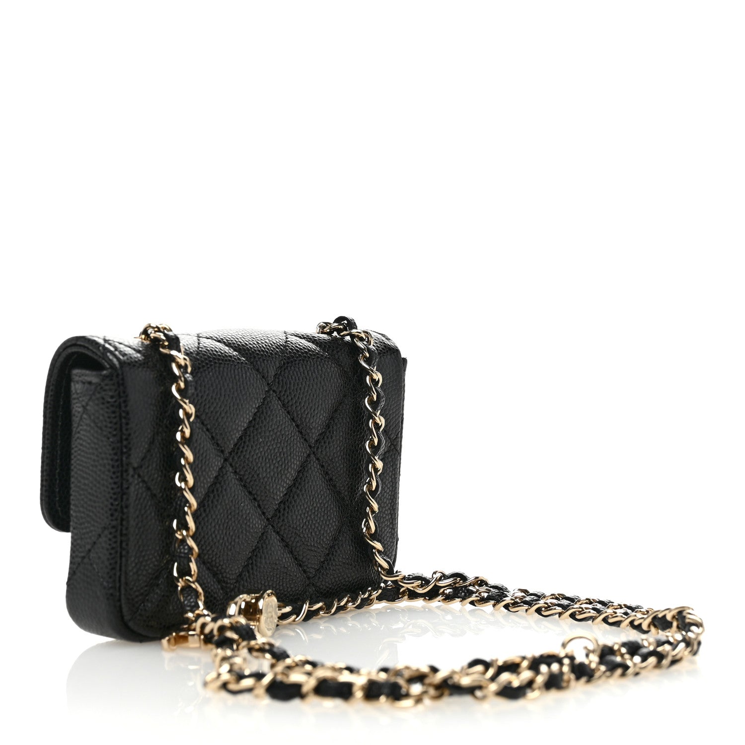 Caviar Quilted Mini Chain Belt Bag Black