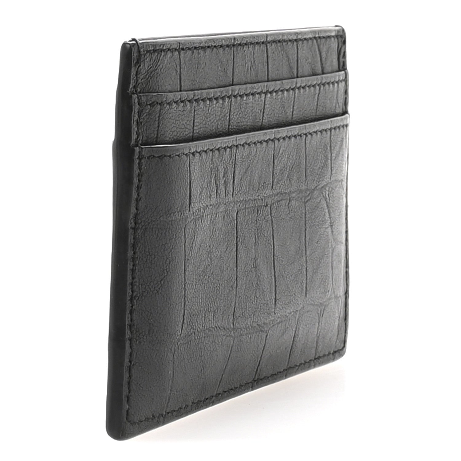 Calfskin Crocodile Embossed Monogram Credit Card Case Black