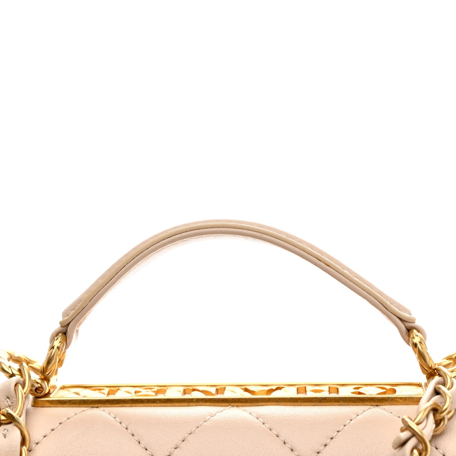 Lambskin Quilted Trendy Spirit Top Handle Flap Beige