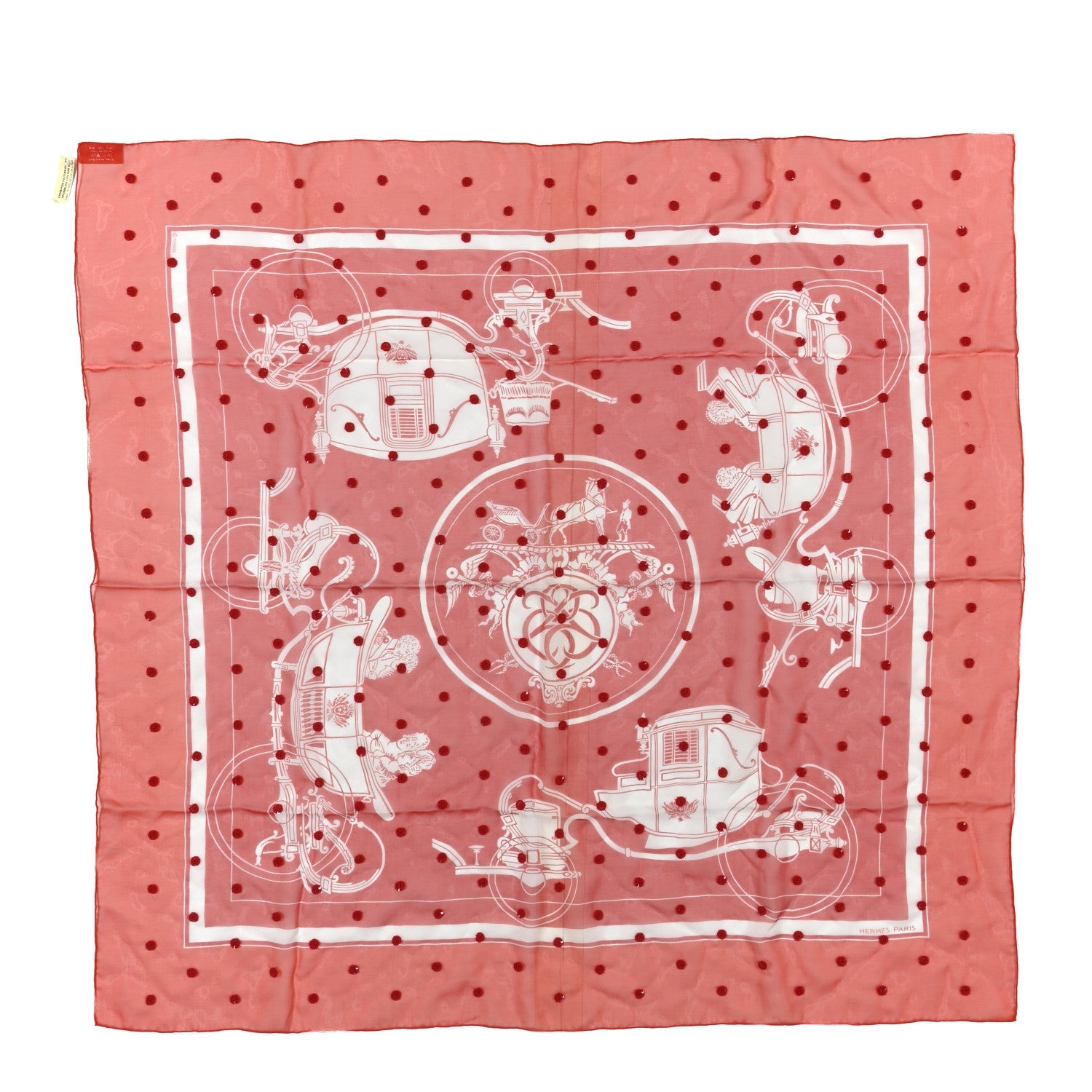 Silk Mousseline Sequin Ex Libris Au Pois Couture Rouge Vif Orange