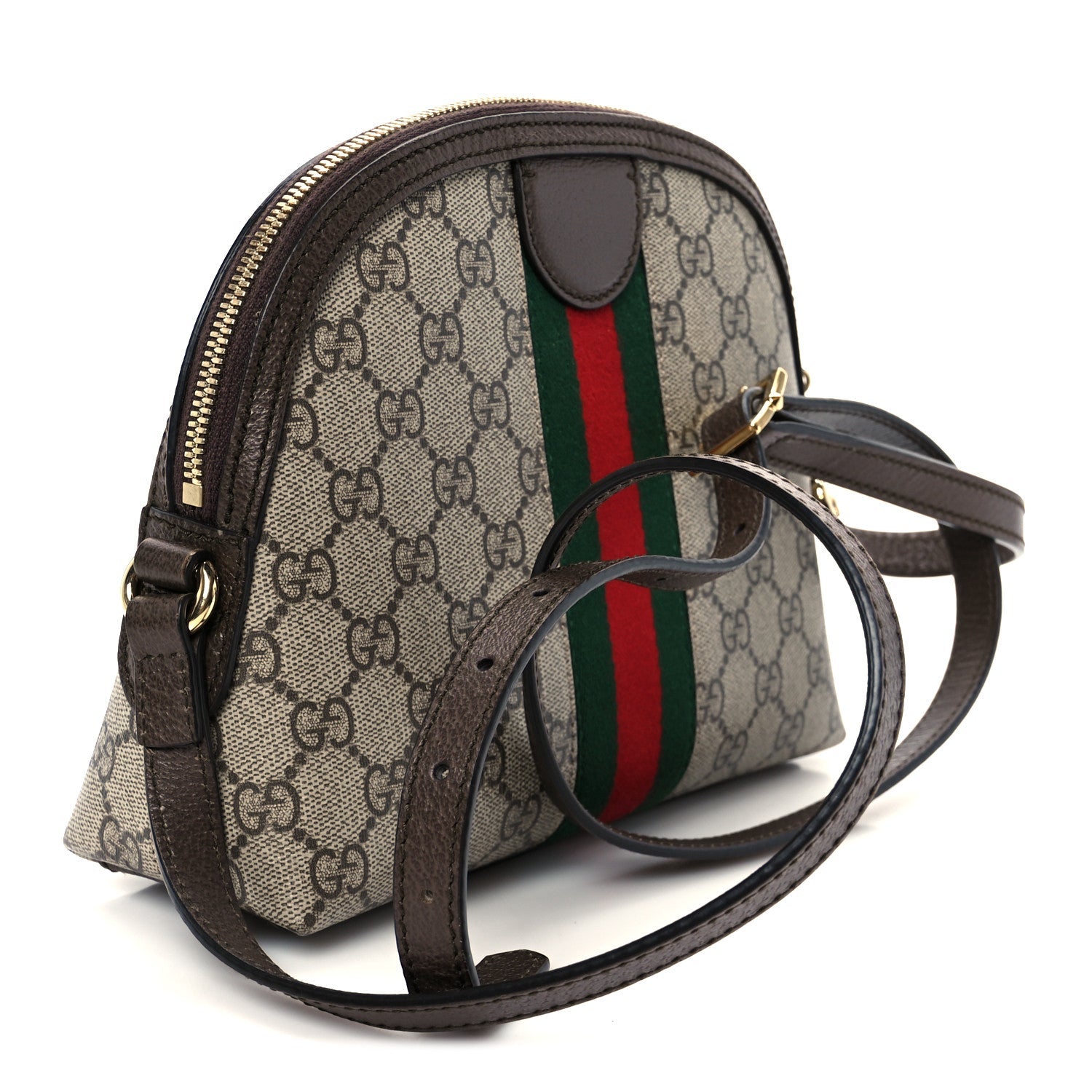 GG Supreme Monogram Textured Dollar Calfskin Web Small Ophidia Dome Shoulder Bag Beige Ebony New Acero