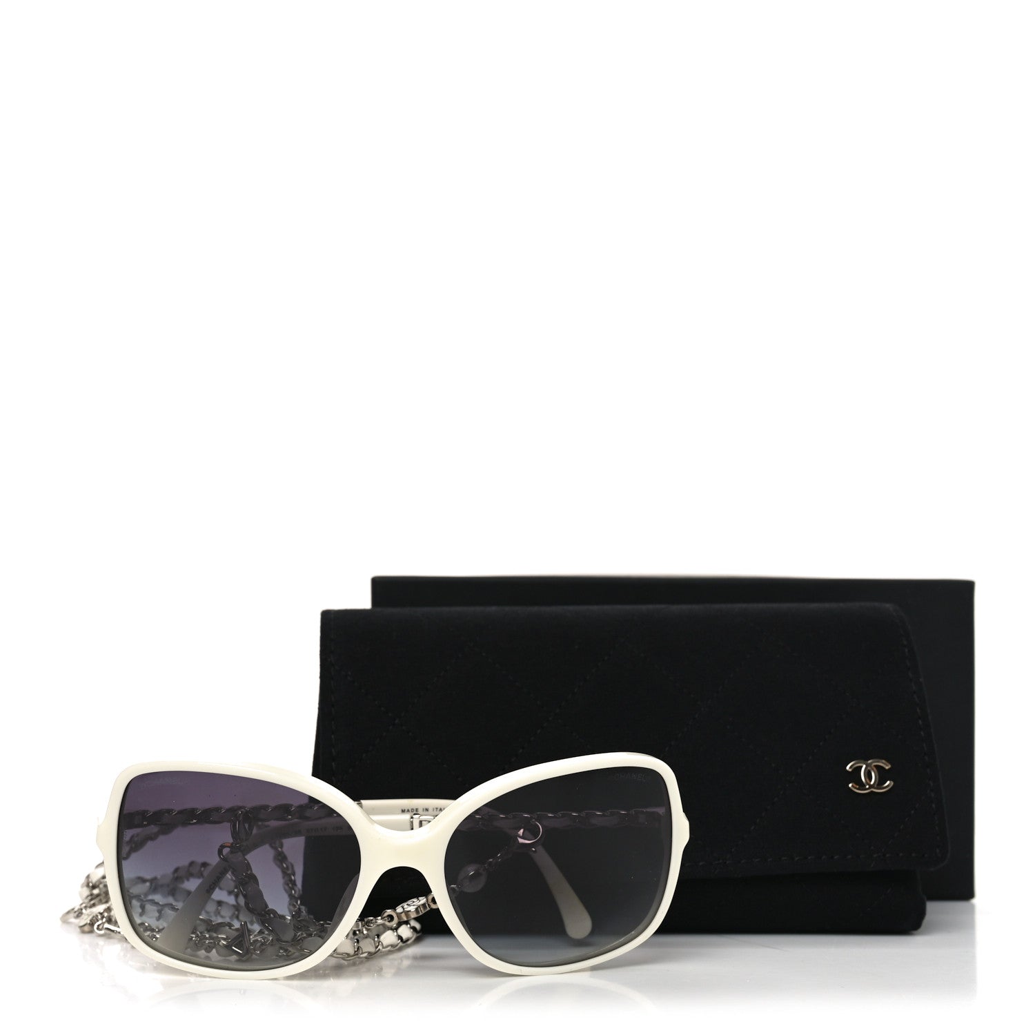 Acetate Metal Lambskin Square Chain Sunglasses 5210-Q-A White