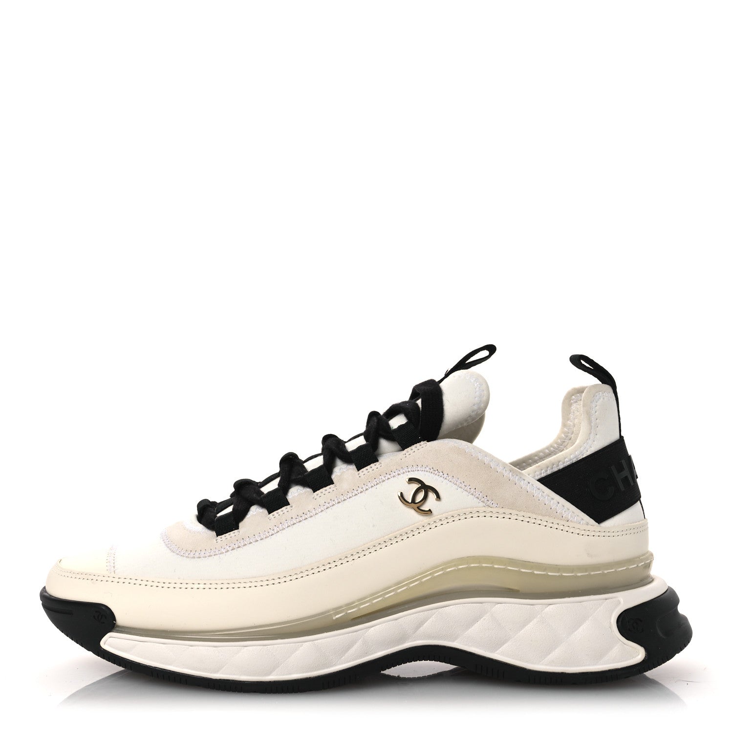 Velvet Calfskin Mixed Fibers CC Sneakers 40.5 Ivory Black