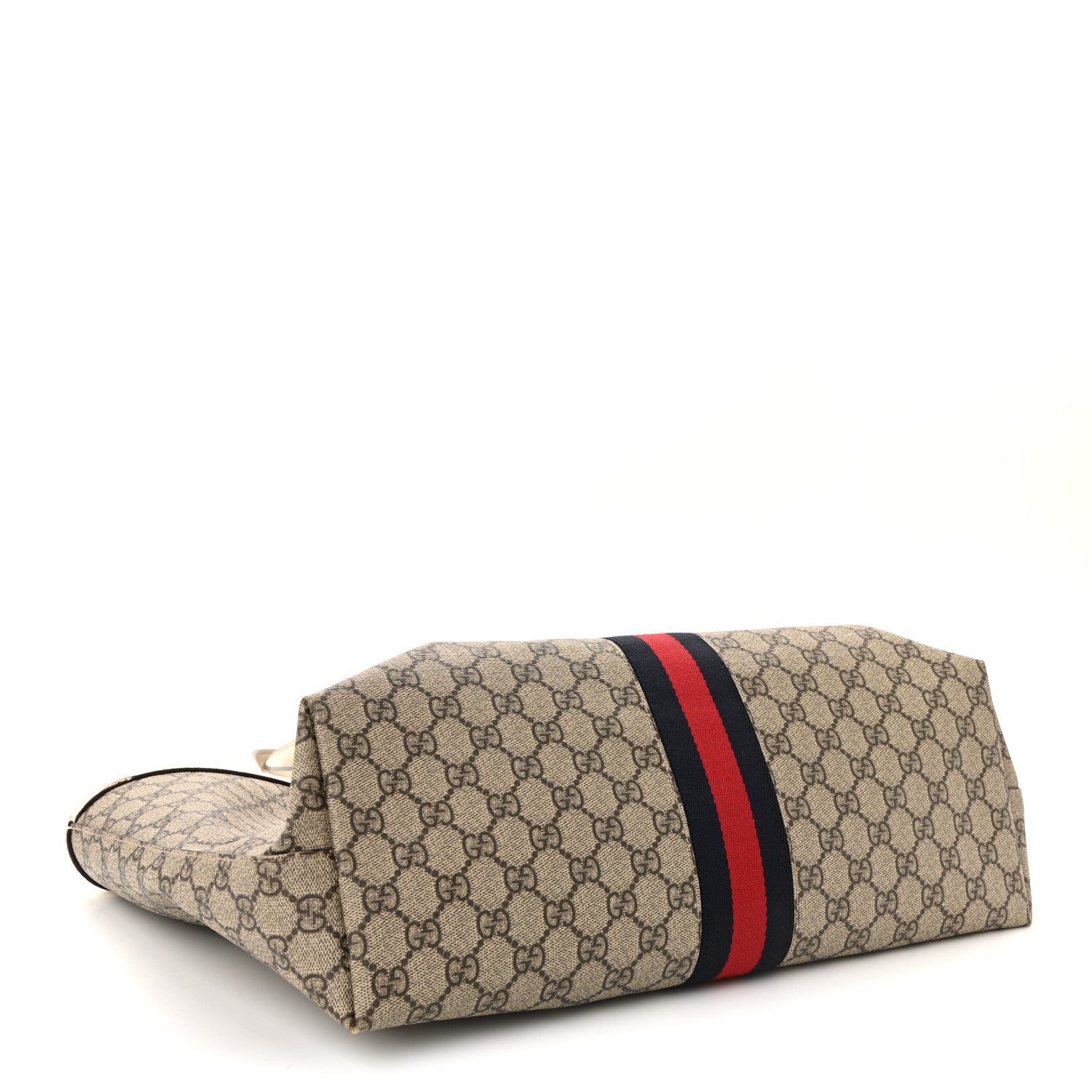 GG Supreme Monogram Textured Dollar Calfskin Web Medium Ophidia Shopping Tote Beige Ebony Mystic White