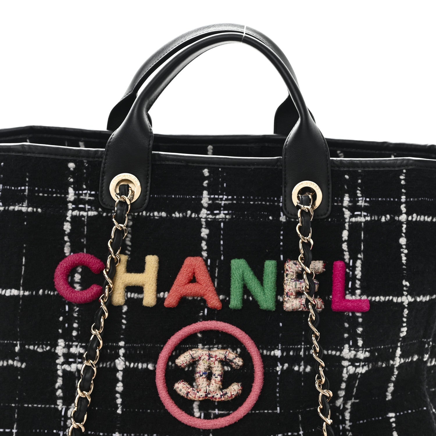 Tweed Medium Deauville Tote Black White Multicolor