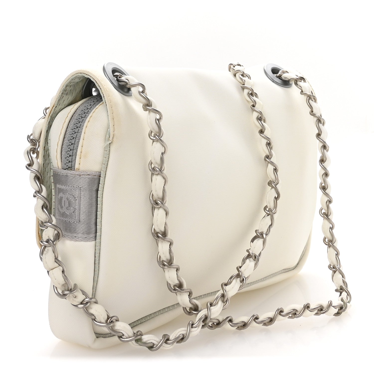 Canvas Quilted Sport Camellia Flap White