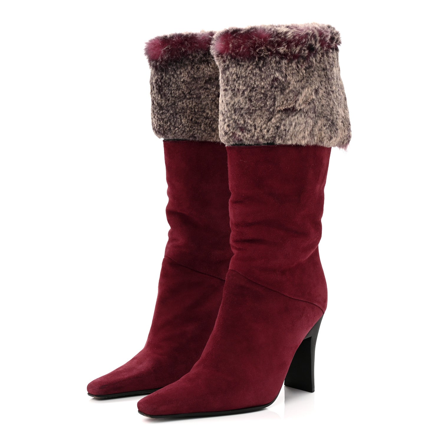 Suede Fur Fold Over Boots 37 Red