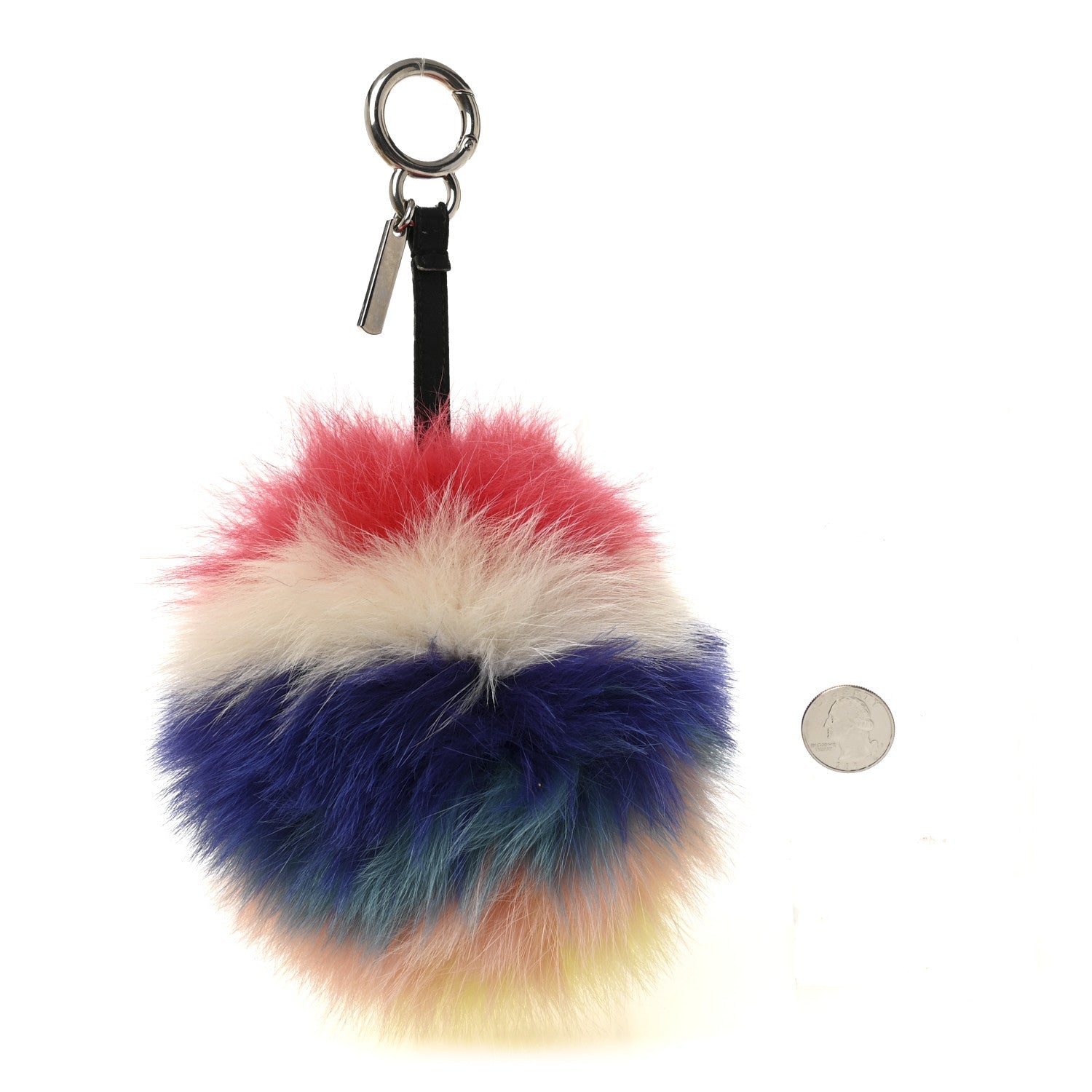 Fox Fur Shiny Nappa Rainbow Pom Pom Bag Charm Rosso Multicolor Black