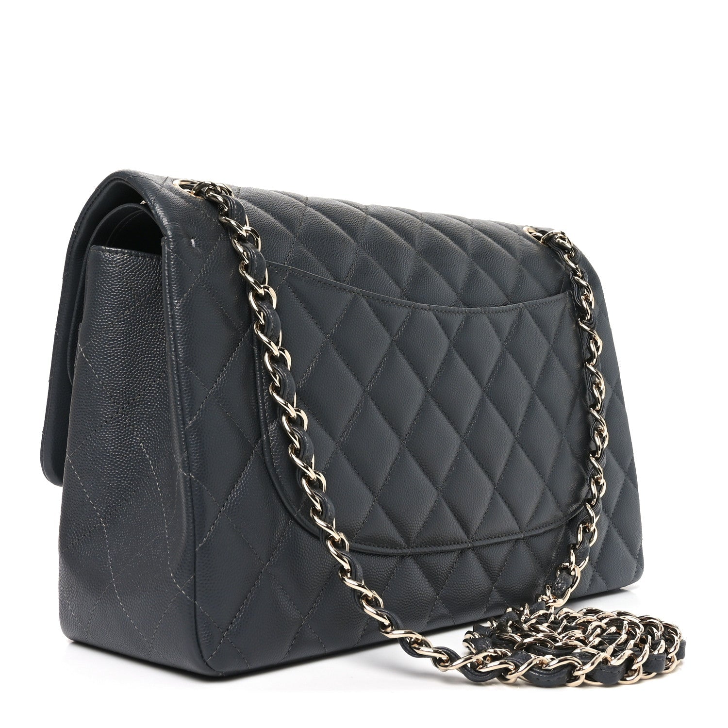 Caviar Quilted Jumbo Double Flap Dark Grey