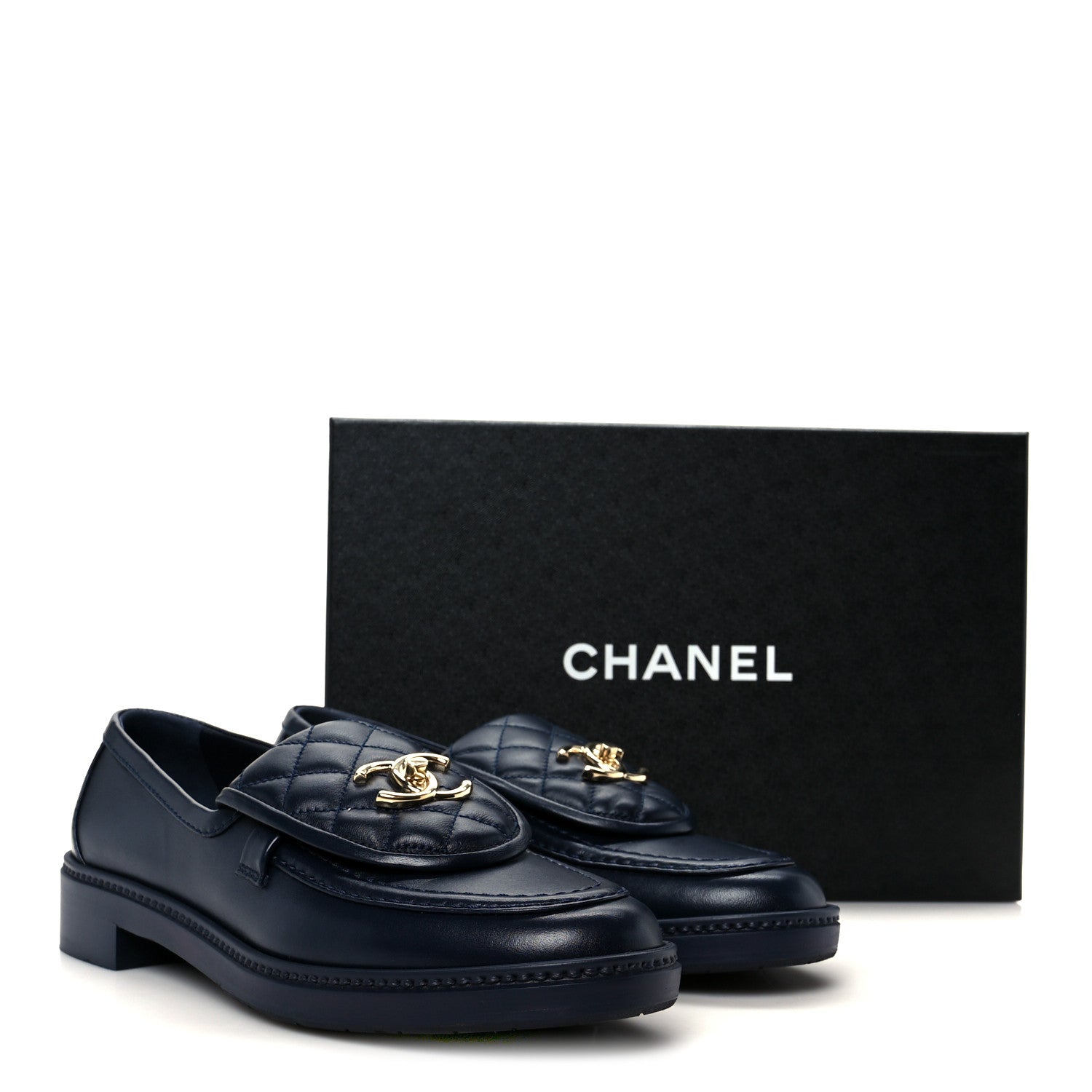 Lambskin Quilted CC Turnlock Loafers 39.5 Navy