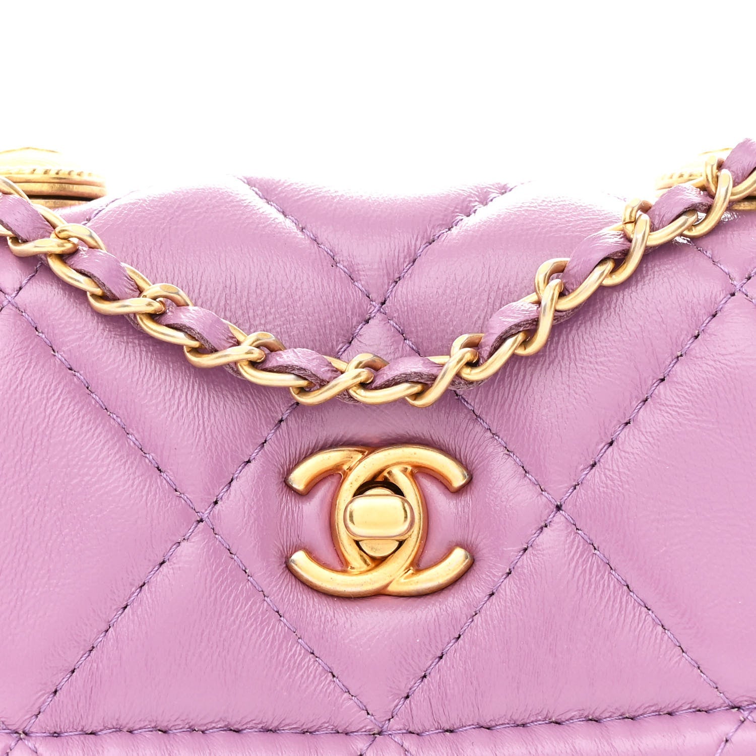 Shiny Lambskin Quilted Extra Mini Flap Purple