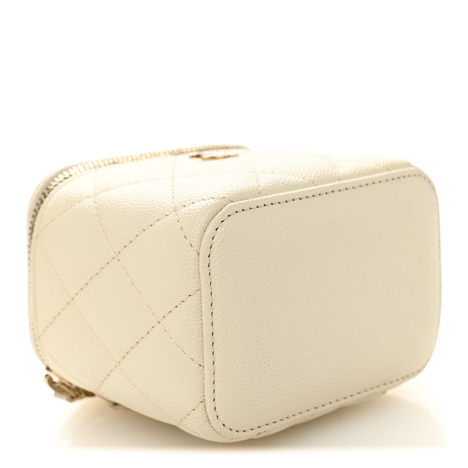 Caviar Quilted Mini Vanity Case With Chain White