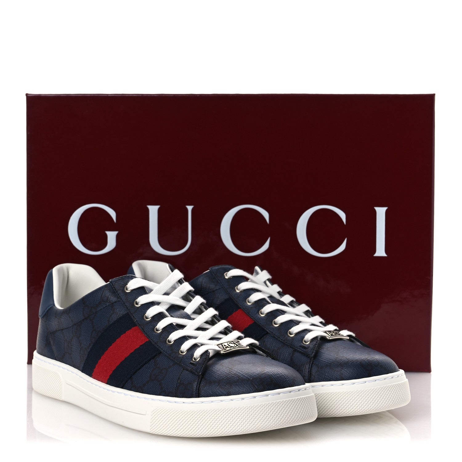 GG Supreme Monogram Web Mens New Ace Sneakers 8.5 Dark Blue