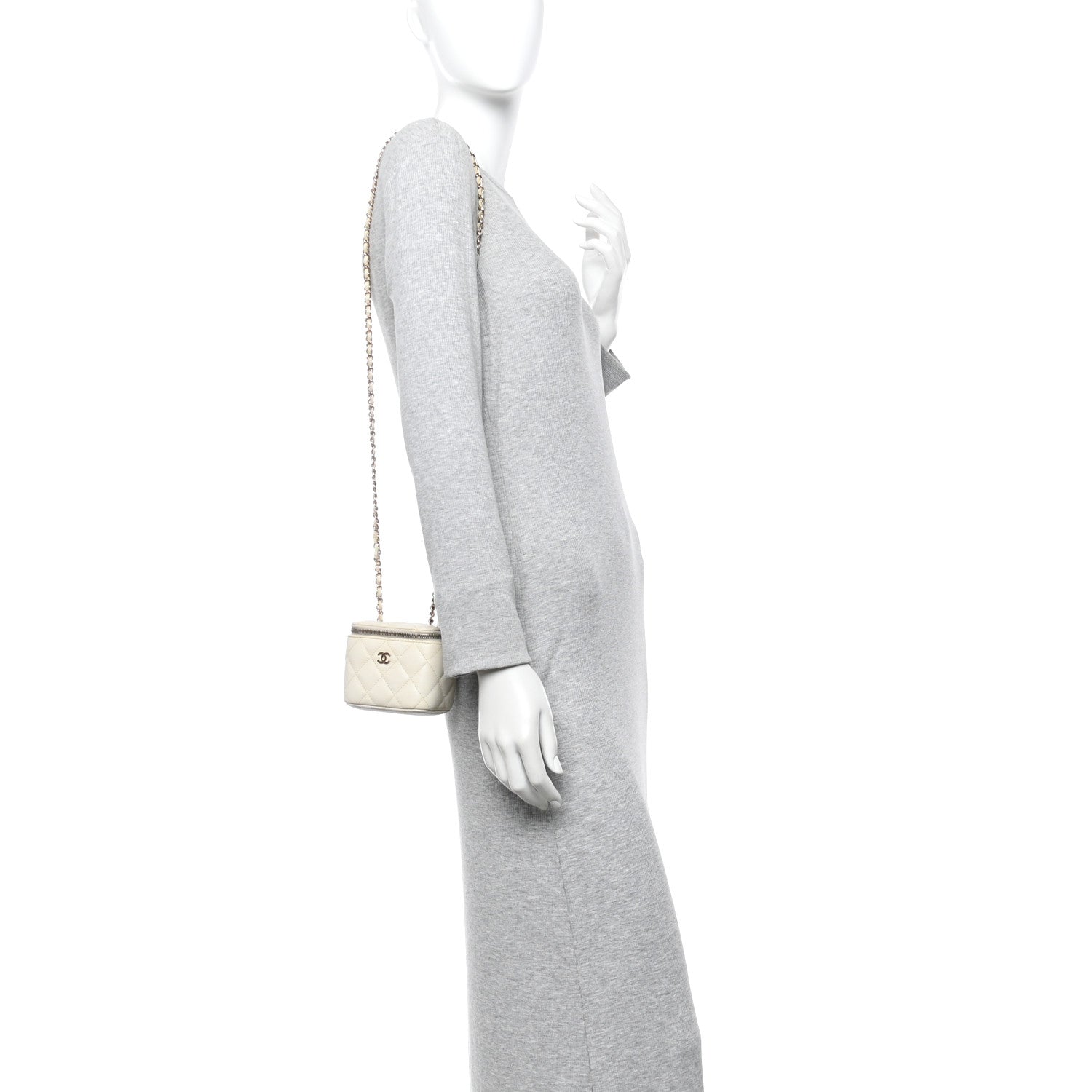 Caviar Quilted Mini Vanity Case With Chain White