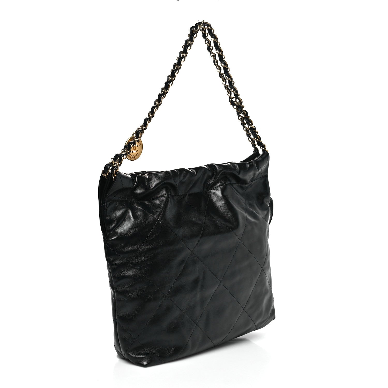 Shiny Calfskin Quilted Small Chanel 22 Black