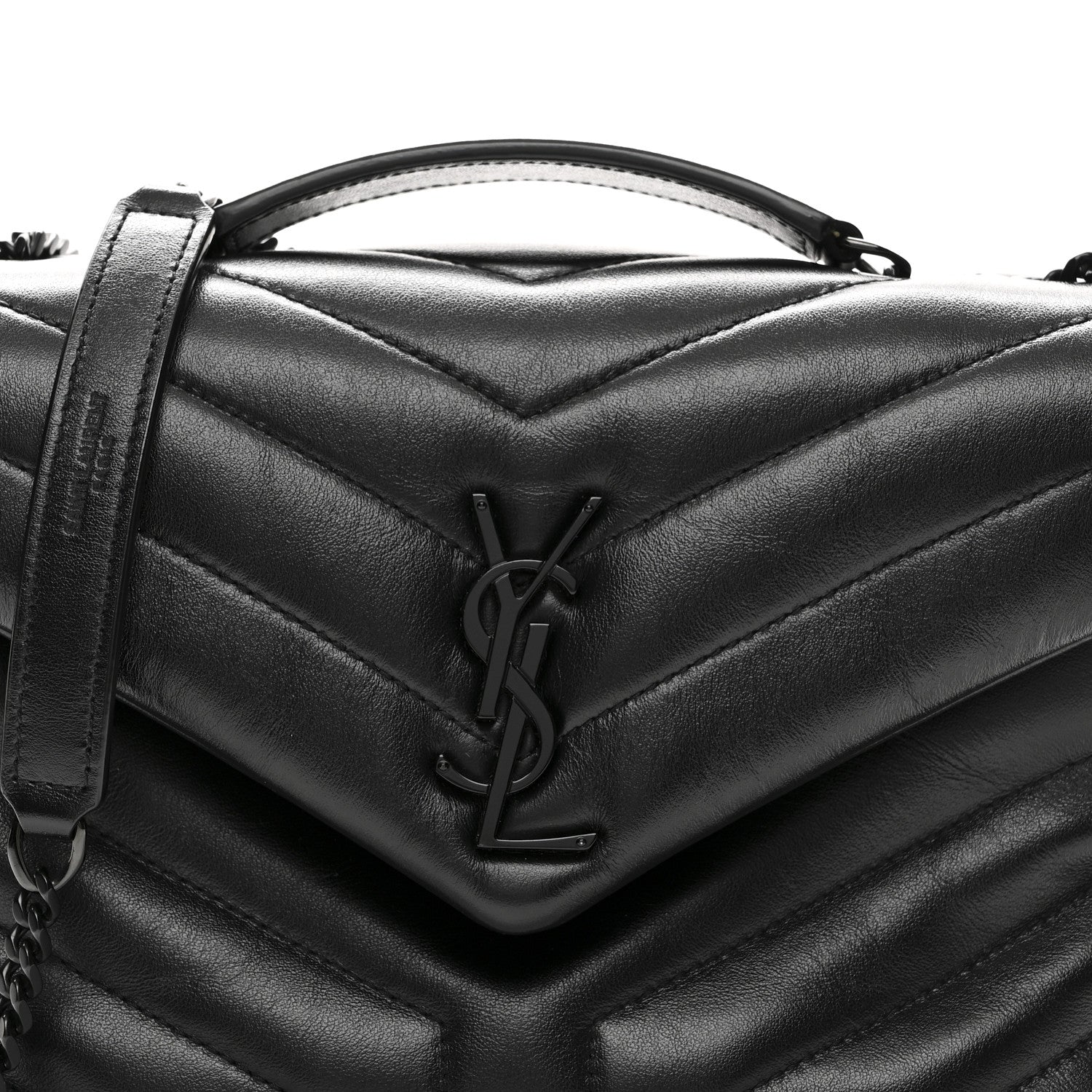 Calfskin Y Quilted Monogram Monochrome Small Loulou Chain Satchel Black